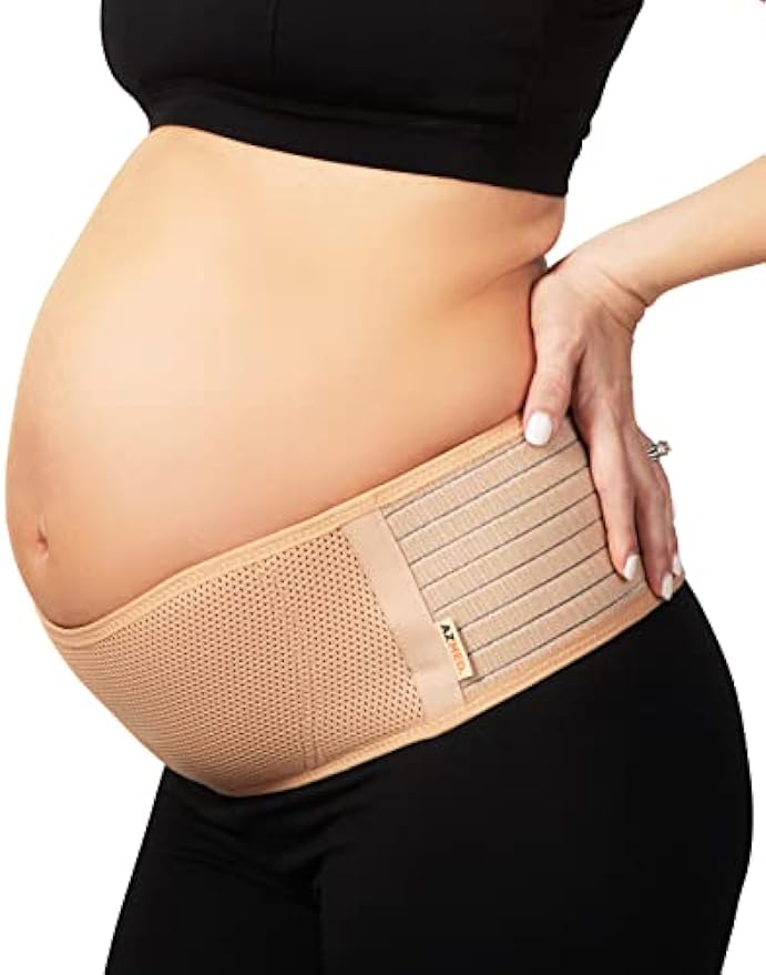 Maternity Belly Band for Pregnant Women - Pregnancy Must Haves Belly Support Band for Abdomen, Pelvic, Waist, Back - All Stages of Pregnancy & Postpartum Belly Band (Beige) - Pregnant Mom Gifts