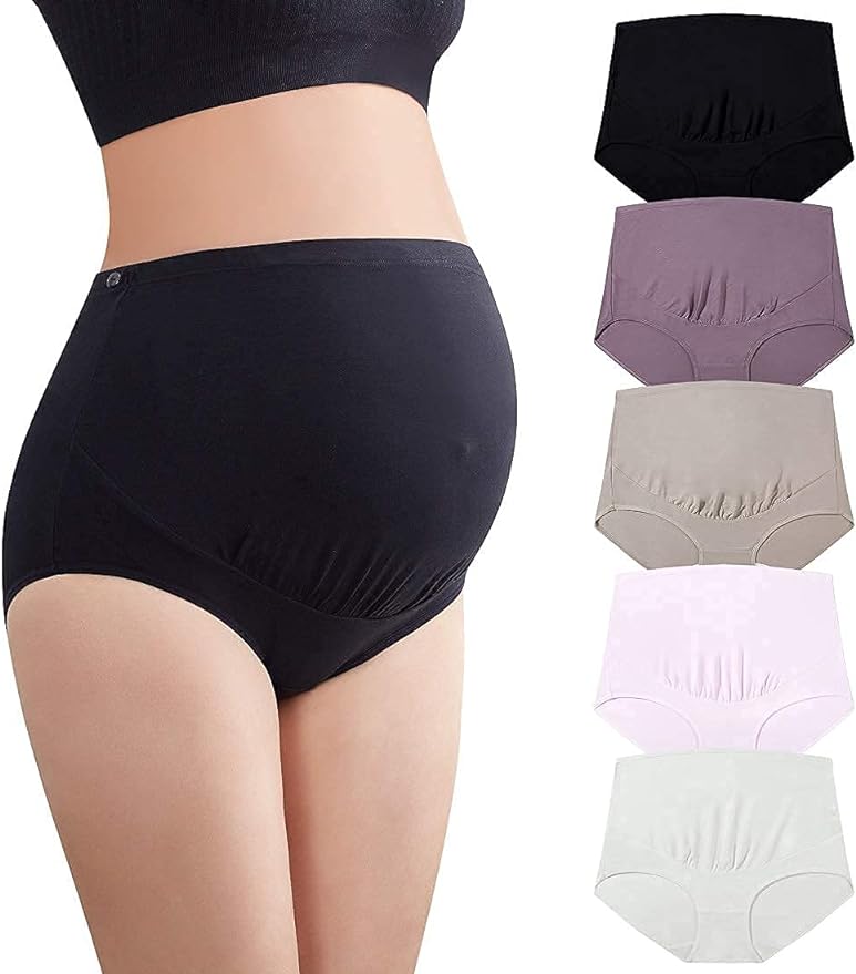 Mama Cotton Women's Over The Bump Maternity Panties High Waist Full Coverage Pregnancy Underwear Multi-Pack (S-4XL)
