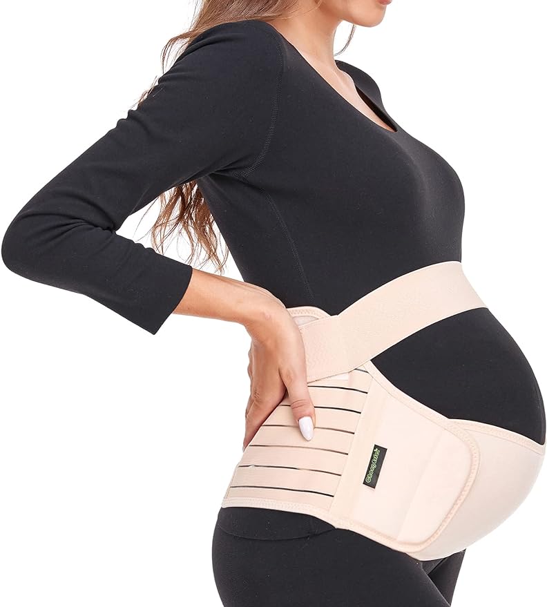 ChongErfei Maternity Belt, Pregnancy 3 in 1 Support Belt for Back/Pelvic/Hip Pain, Band Belly (L: Fit Ab 39.5"-51.3", Nude)