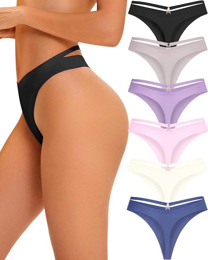 READY TO LOVE Women's Underwear Seamless Thongs 6 Pack No Show Thong Breathable Invisibles Hollow Out Sexy Panties Underwear