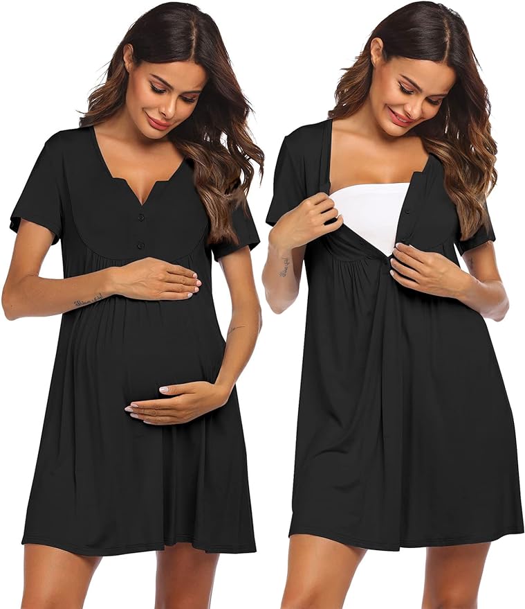 Ekouaer Labor and Delivery Gown, Nursing Nightgown, Maternity Nightgowns for Hospital Short Breastfeeding Nightgown S-XXL