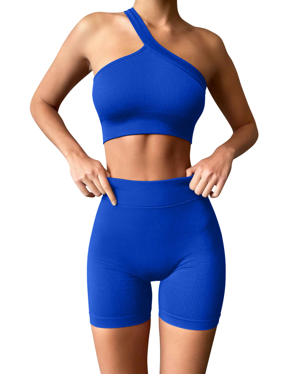 Fitness Workout Outfits 2 Piece Ribbed Seamless High Waist One Shoulder3