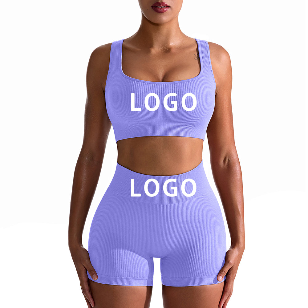 Custom Logo Fitness Yoga Wear Running Workout Yoga Suit Seamless Ribbed1