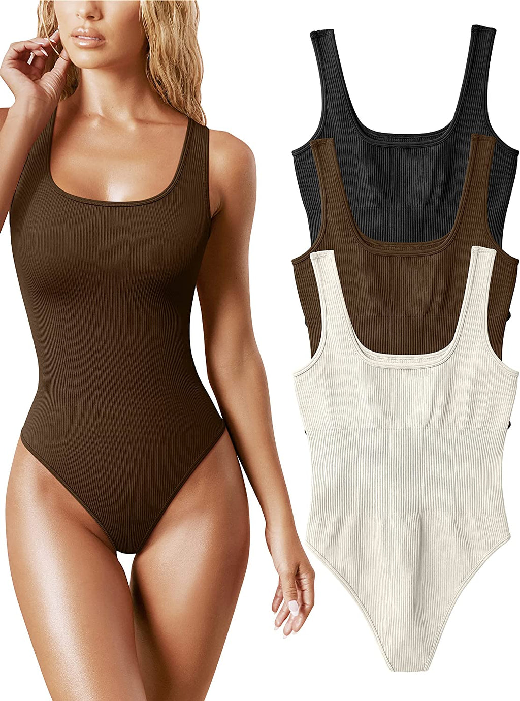 Sexy ribbed square neck sleeveless tank top bodysuits4
